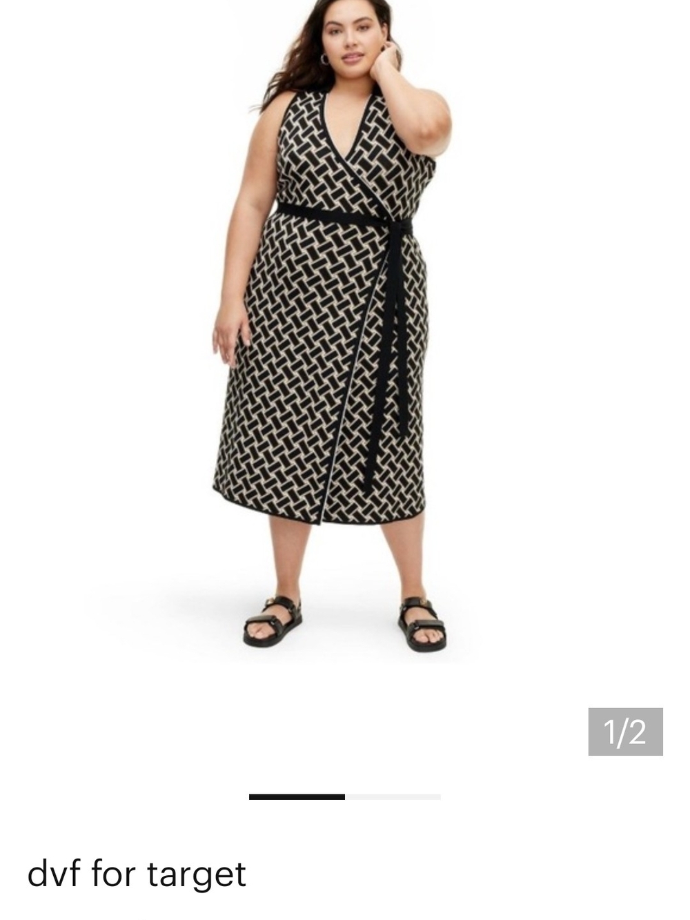 Diane Von Furstenberg for Target. Black & Cream Geometric Wrap Midi Dress